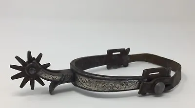 $259.99 • Buy Antique Single Buermann Spur With Silver Inlay,Hand Forged Steel & Star Stamps