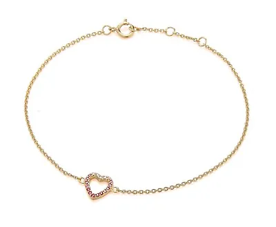 9ct Yellow Gold On Silver Pink Sapphire CZ Heart Ladies Bracelet 7.5  Adjustable • £10.95