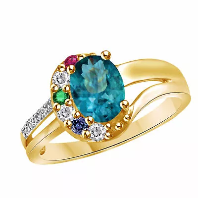 Multi Gemstone Wedding Band Ring 10K Yellow Gold Plated Sterling Silver Sz-8 • $293.98