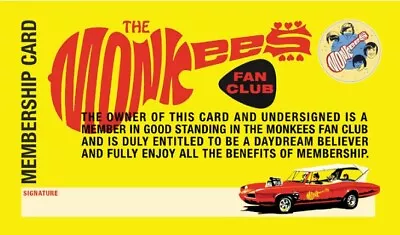 The Monkees Fan Club Memebership Card  - Guitar Pick Version - Fantasy Card • $3.99