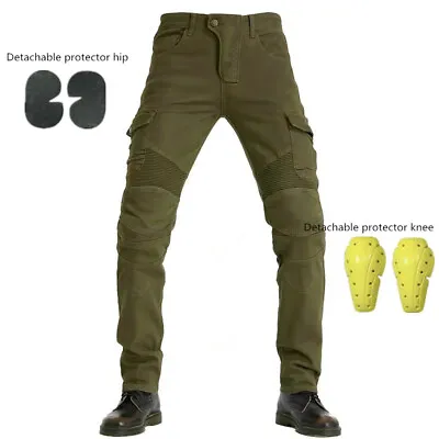 Hot Motorcycle Jeans Denim Biker Army Green Moto Trousers Combat Pants With Pads • $56.99