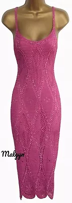 Karen Millen ✩ Vintage Pink Beaded Crochet Flapper Party Dress ✩ Km 3= Uk 12 • $99.46