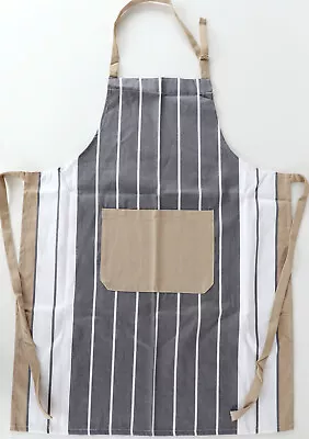 Apron Chef Kracht Bib Grill Kitchen Case Stripes Baking Men's Beige Grey • $26.90