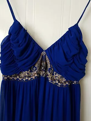 Stunning Blue Lined Embellished Maxi Dress Holly Willoughby Size 14 VG Con • £15.50