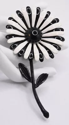 Vintage Black White Enamel Daisy Flower Brooch  Sunflower 4”!!! • $12