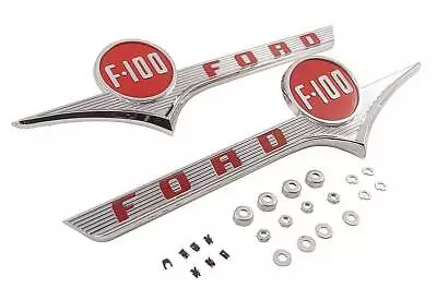 1956 Ford F-100 Truck; Hood Side Emblems;  FORD F-100  Chrome With Red Accents • $131.99