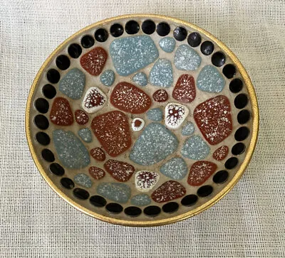 VTG MCM Mosaic Pebble Bowl Ceramic Tiles Textured Gold Modern Art Mosaic Japan • $12.95