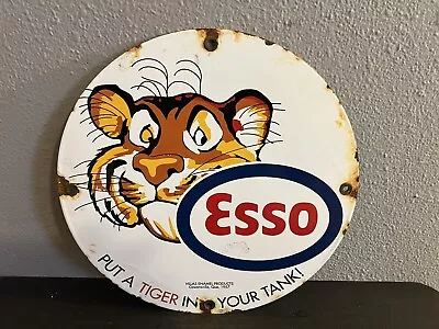 Vintage Porcelain Esso “ Put The Tiger In The Tank” Sign 1957 • $10.50