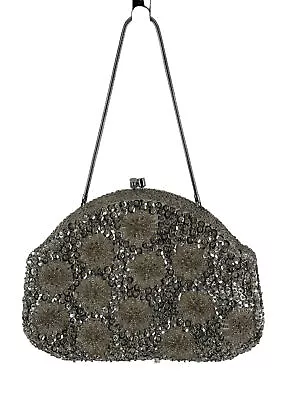 Vintage Handmade In Crown Colony Of Hong Kong Silver Sequin And Bead Purse Small • $17.60