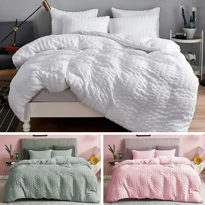 $29 • Buy All Size Seersucker Style Quilt Duvet Doona Cover Set Bedding White Grey Pink