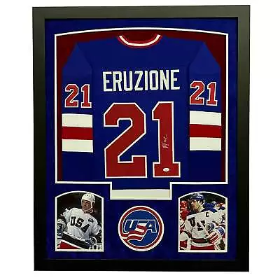 Mike Eruzione Signed USA Blue Custom Suede Matte Framed Jersey • $317.95