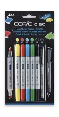 Copic Ciao 5+1 Brights Set Twin Tipped Markers Plus 0.3 Fineliner For Manga Art • £14.50