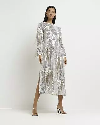 River Island Womens Silver Smock-dress Sequin Dress Size 14 • £72