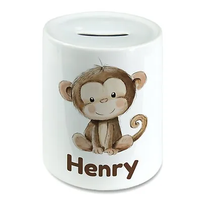 Personalised Watercolour Cheeky Monkey Kids Savings Money Box Piggy Bank. Name • £14.29