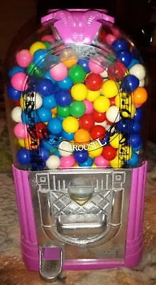  Vintage Carousel Gumball Candy Vending Machine Dispenser Jukebox Pink 10” Tall • $45