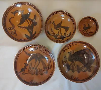 RARE ESTEBAN VALDEZ Art Pottery Bowl Set Of 5 Pieces Red Clay Technique Mexico • $149.99