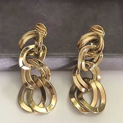 Vintage Monet Clip On Earrings Goldtone Dangle Drap Link Costume Jewlery • $21.60