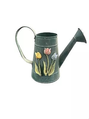 Vintage Galvanized Metal Watering Can With Flowers On It • $13