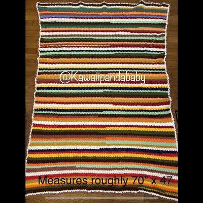 $40 • Buy VTG Afghan Rainbow Stripe Hand Knit Crochet Granny Multi Color Throw Rug Blanket