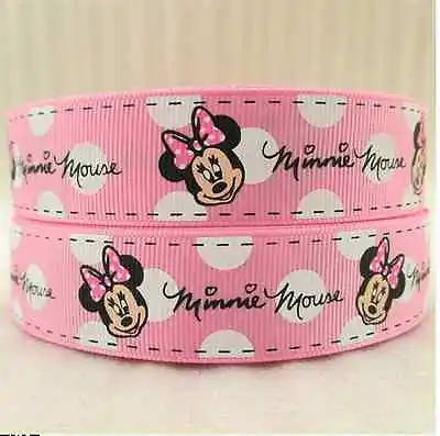 1 Metre Minnie Mouse Pink + White Ribbon Size 1 Inch Hair Bows Headbands Cake • £0.99