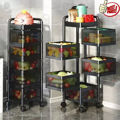 2-6 Tier Kitchen Rotating Storage Trolley Shelf Organiser Vegetable Fruits Rack • £18.95