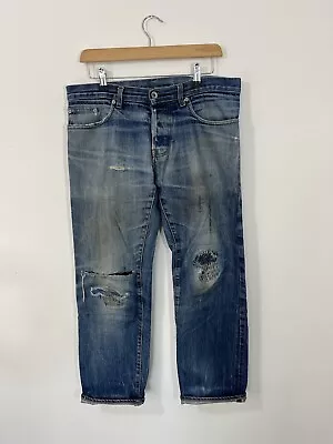 Albam Heavily Distressed  Slim Leg Japanese Selvedge Denim Jeans 31 (fits 34) • £35