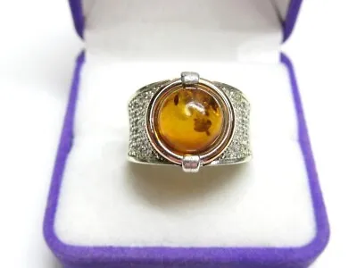 Antique Soviet USSR Ring Sterling Silver 925 Gold 375 Amber Men Jewelry Size 8.5 • $195