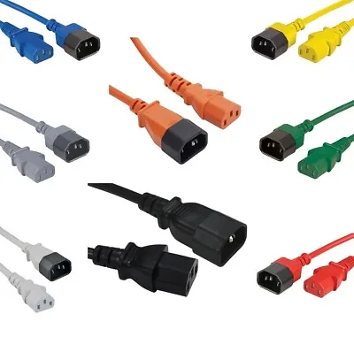 £8.99 • Buy IEC C13 To C14 Power Extension Cable Male To Female Kettle Lead PC Monitor Lot