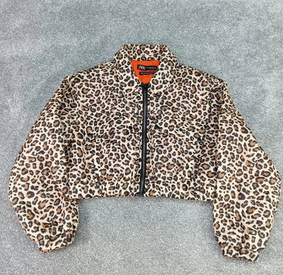 $21.34 • Buy Zara Y2k Leopard Print Lightweight Zip Up Cropped Puffer Jacket Coat Uk Xs