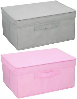 2 X Storage Boxes With Lid Large Collapsible Foldable Fabric Clothing Basket Box • £11.99