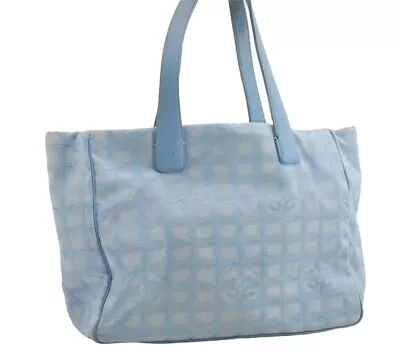 Authentic CHANEL New Travel Line Vintage Tote Bag Nylon Leather Light Blue 6860I • $4.25