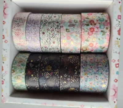 £7.99 • Buy 10 Rolls Washi Tape Ditsy Decorative Scrapbooking Paper Adhesive Sticker Set 3m