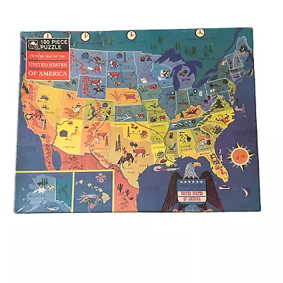 Vtg 1965 Whitman United States Of America Picture Map Puzzle 100 Piece Complete • $12.99