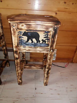 Bear Rustic Endtable Side Table Nightstand Solid Wood Handmade Handpainted • $130