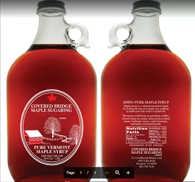 (1) Half Gallon Glass Jug Of Pure Vt.  Organic  Maple Syrup Golden Amber Dark • $43
