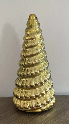 Glass Christmas Tree Tabletop Decor Gold Mercury Glass Look Finish Heavy 11”x6x6 • $20