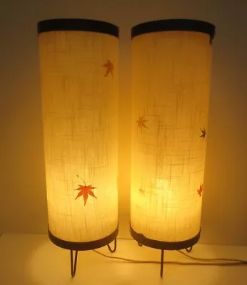$169 • Buy MCM Fiberglass Tall Column Lamps -Maple Leaves - Tripod Hairpin Legs