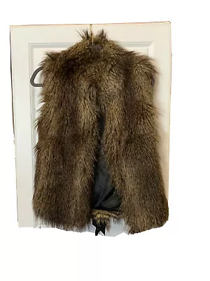 H&M Divided Women Boho Faux Fur Lined Vest Brown Fluffy Open Front Belted Sz 4 • $22