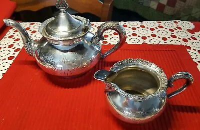 2 Piece Set ◇ Van Bergh 1898 Quadruple  Plate ◇ Fancy Tea Pot And Creamer ◇ #468 • $59.77