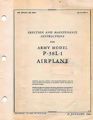 1945 P-38L Lightning Maintenance Manual World War II Book Flight Manual - CD • $65.99