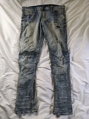 Smoke Rise Jeans Blue Acid Wash Distressed  Cotton Poly Blend Mens Size 36X32 • $20.92