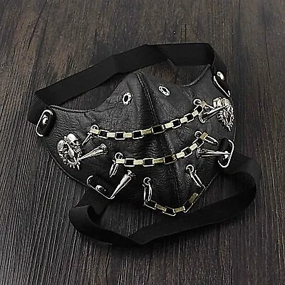 Mens White Skull Spike Punk Gothic Leather Mask Cosplay Biker Mask • $19