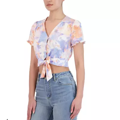 BCBGeneration Tie-Front Button-Up Cropped Top Medium • $18.95