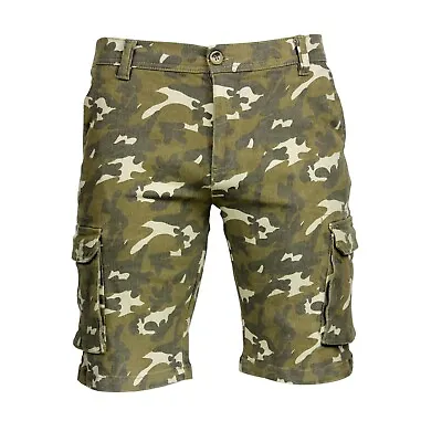 Hanger Lane Men's Camouflage Regular Fit Army Combat Stretch Cotton Cargo Shorts • £13.99