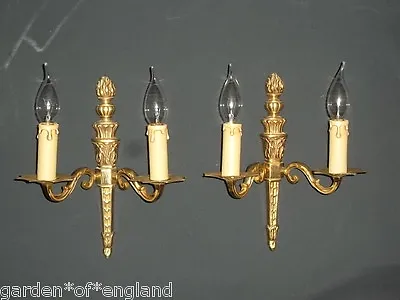 Very Unusual Pair Of Vintage French Bronze Empire Flamé  Wall Lights (WW32146)  • $435.82