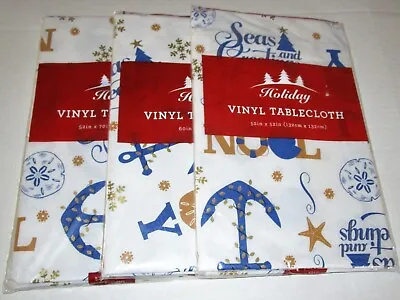 COASTAL CHRISTMAS Vinyl Tablecloth Assortment SEAS And GREETINGS [Your Choice] • $17.09