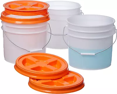 3.5 Gallon Natural Food Grade Buckets + Orange Gamma Seal Lids BPA Free Contain • $98.11