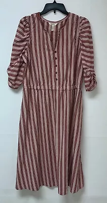 Matilda Jane Women Striped V Neck Waist Maxi Dress Ruched Sleeves Size L • $15.99