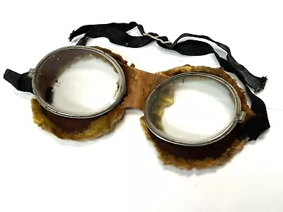 Antique Motorcycle Goggles Safety Glasses Driving Lined Steampunk Leather VTG • $45