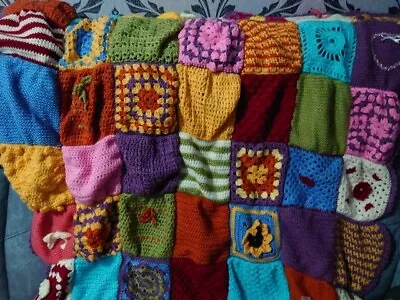 Crochet Blanket Throw Handmade Granny Square Colourful Farmhouse Lap Cover • £14.99